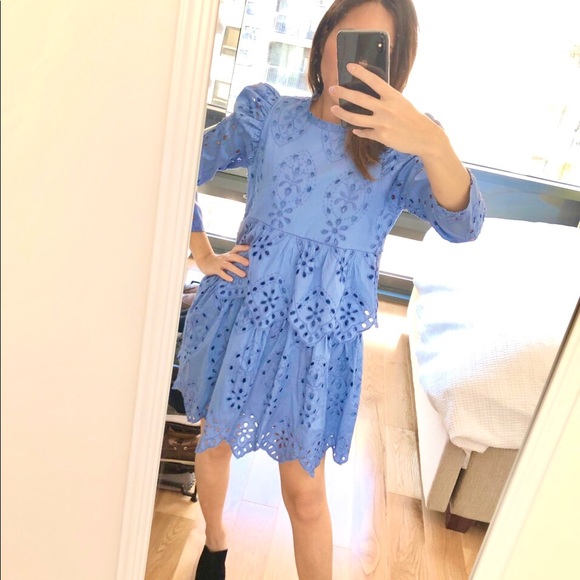 NWT Zara Blogger Fav Blue Embroidered Eyelet Dress - Picture 7 of 8